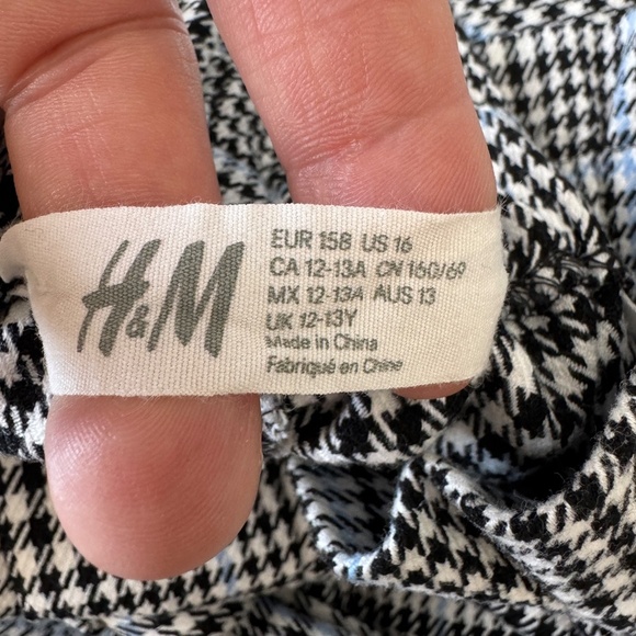 H&M Girl's Pull-On Houndstooth‎ Plaid Tie-Belt Pants Black & White Size Girls 16 - Picture 6 of 12